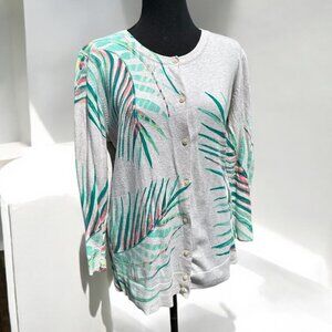 Tropical Palm Print Button-Front Cardigan